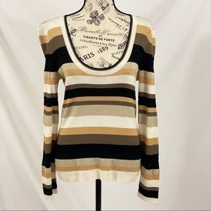 St John Stripped Knit Wool Blend Scoop Neck